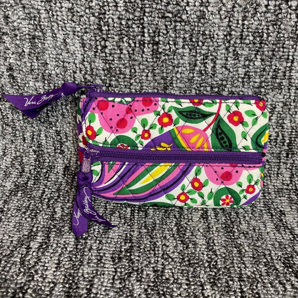 Vera Bradley Zip ID Case Women Small Multi Floral Quilted Wallet Pouch
